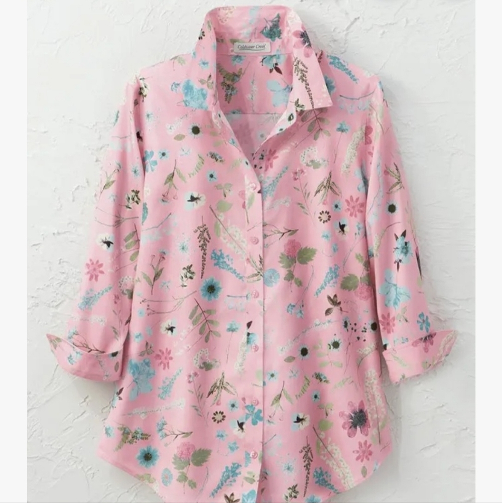 EUC No-Iron Coldwater Creek Cotton Blouse, Size 14 Petite